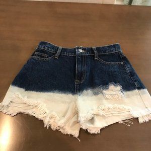 NOBO high-rise distressed tie-dyed denim shorts